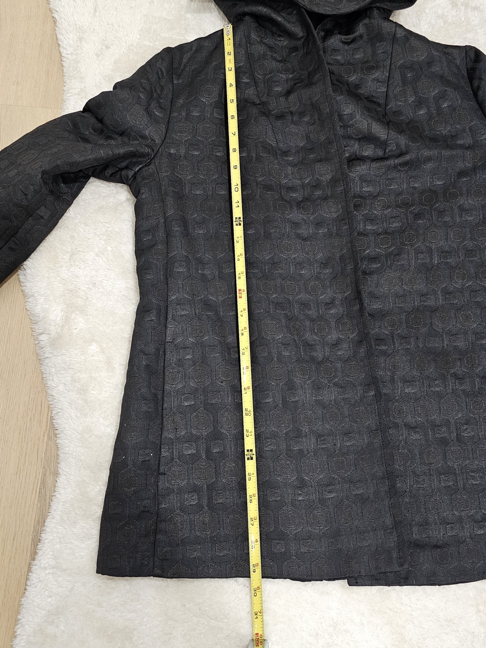 Sisley Black Geometric Jacquard Hooded Belted Coat Wrap XL-XXL - Picture 14 of 15